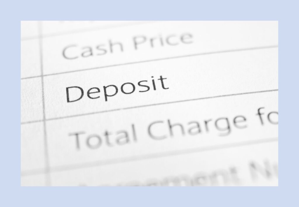 closeup of itemized list, with the term "deposit" in focus