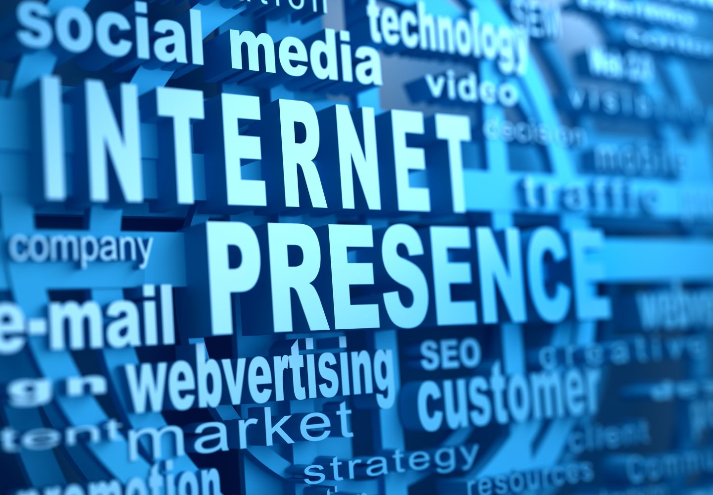 Image showing a word cloud with keywords related to internet presence like "digital, visibility, online".